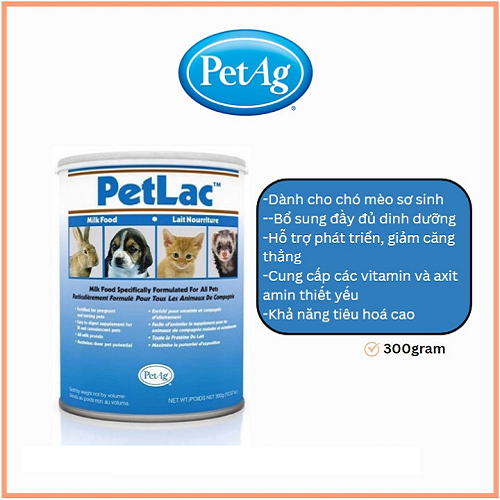 Sữa bột PetLac cho chó mèo sơ sinh, hộp 300g từ Mỹ