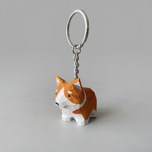 Móc khóa hình đầu chó Corgi dễ thương, phong cách ngộ nghĩnh
