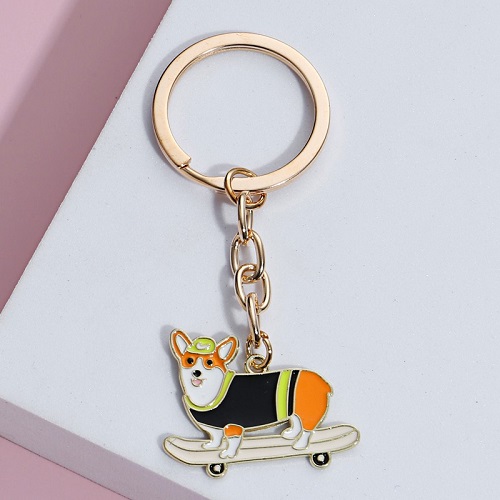 Móc khóa hình toàn thân chó Corgi đáng yêu, phong cách năng động