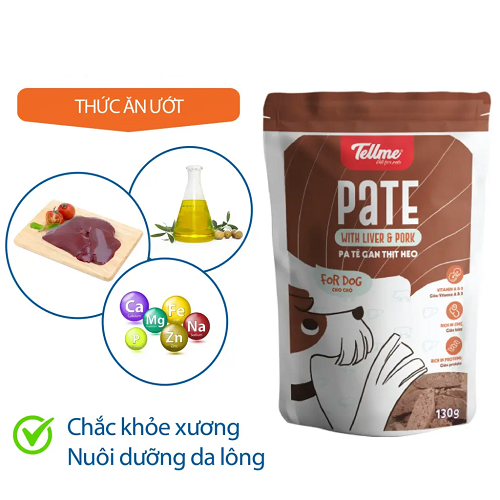 Pate Tellme 130g vị gan thịt heo cho chó, giàu khoáng và vitamin