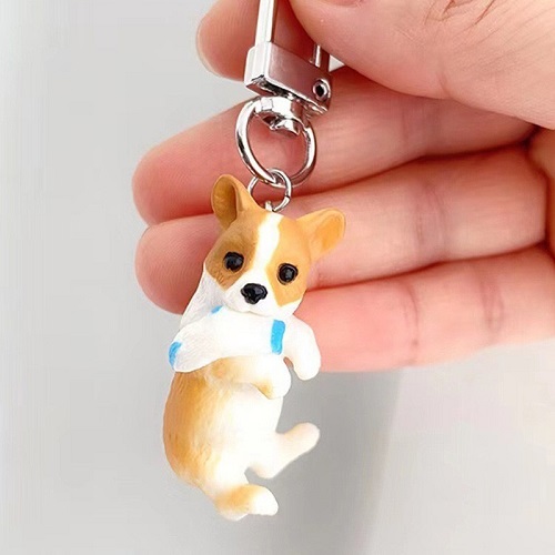 Móc khóa hình chó Corgi dễ thương bằng nhựa cầm tay