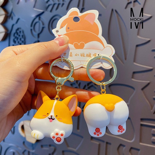 Móc khóa Corgi 3D cả mặt và mông siêu dễ thương, phong cách hoạt hình
