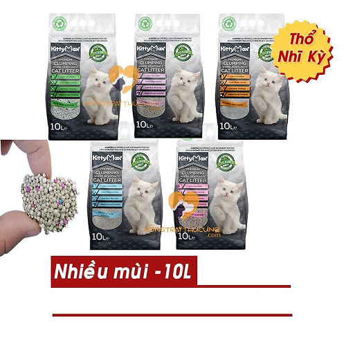 Cát vệ sinh Kittymax 10L nhập khẩu Thổ Nhĩ Kỳ, vón cục tốt, đa dạng hương thơm.