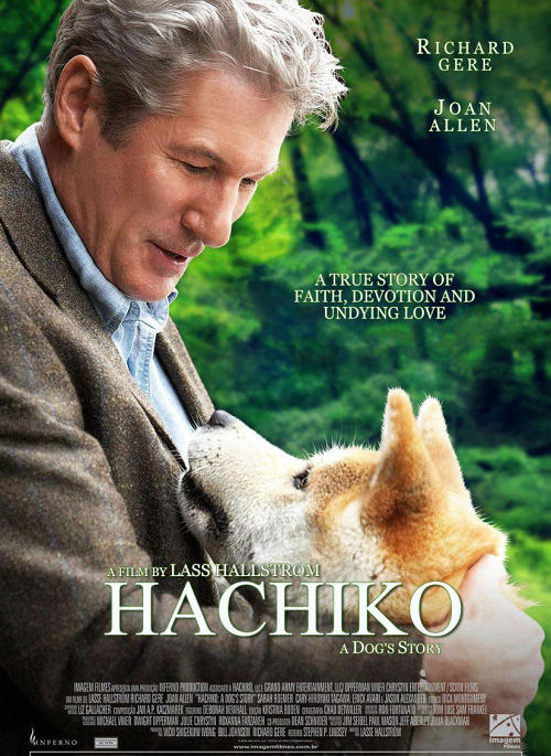 Poster phim Hachiko: A Dog’s Tale với Richard Gere và chú chó Akita trung thành Hachi.