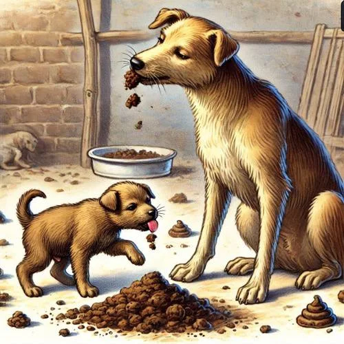 Chó mẹ và chó con ăn phân theo bản năng