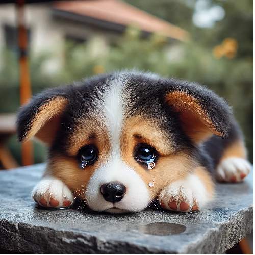Chó Corgi khóc vì vật thể lạ trong mắt gây kích ứng