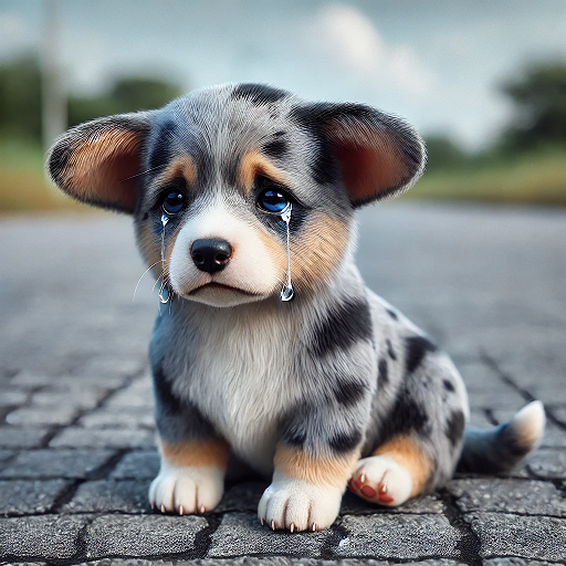 Corgi Blue Merle khóc do dị ứng thức ăn gây sưng tấy
