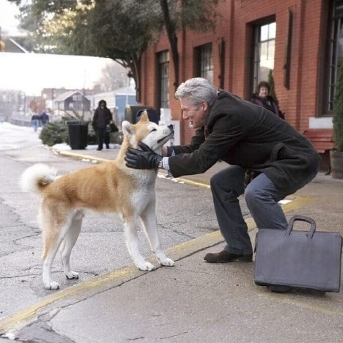 Hachi và giáo sư Ueno bên lề đường.