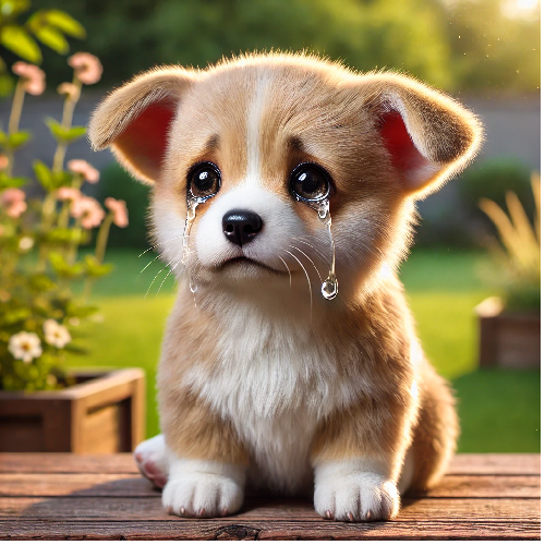 Chó Corgi buồn rầu với đôi mắt ướt lệ siêu dễ thương