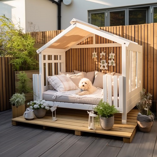 Nhà gỗ ngoài trời sang trọng cho chó Poodle với không gian thoáng mát.
